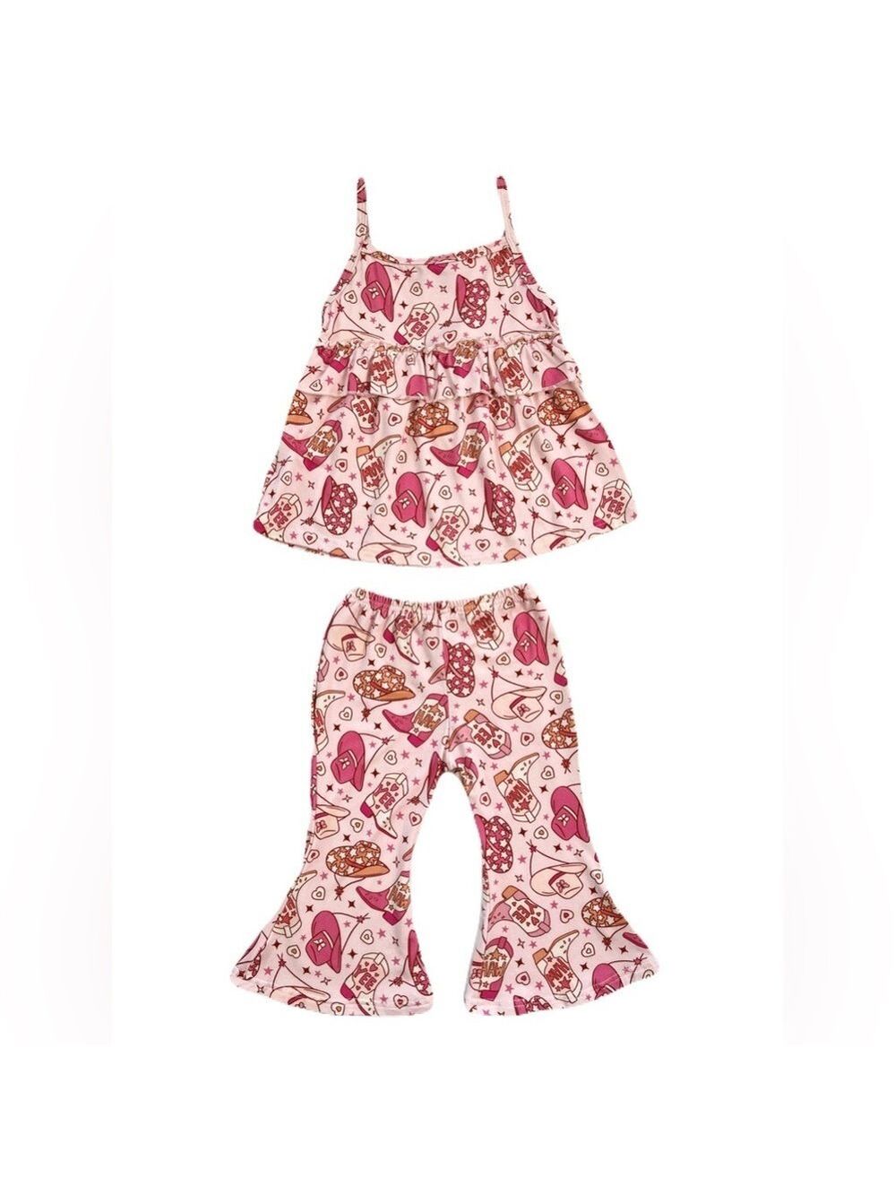 🇨🇦 Little Eyes Kids Bamboo Outfit Set Western Cowgirl Tank Top & Flared Pants‎